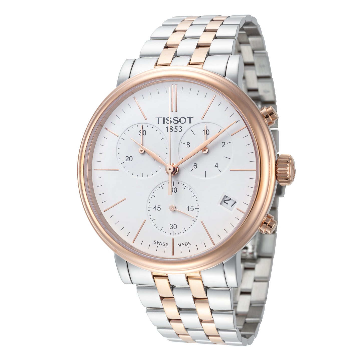 title:Tissot Men's Carson Premium 41mm Quartz Watch T1224172201100;color:Silver and Rose Gold