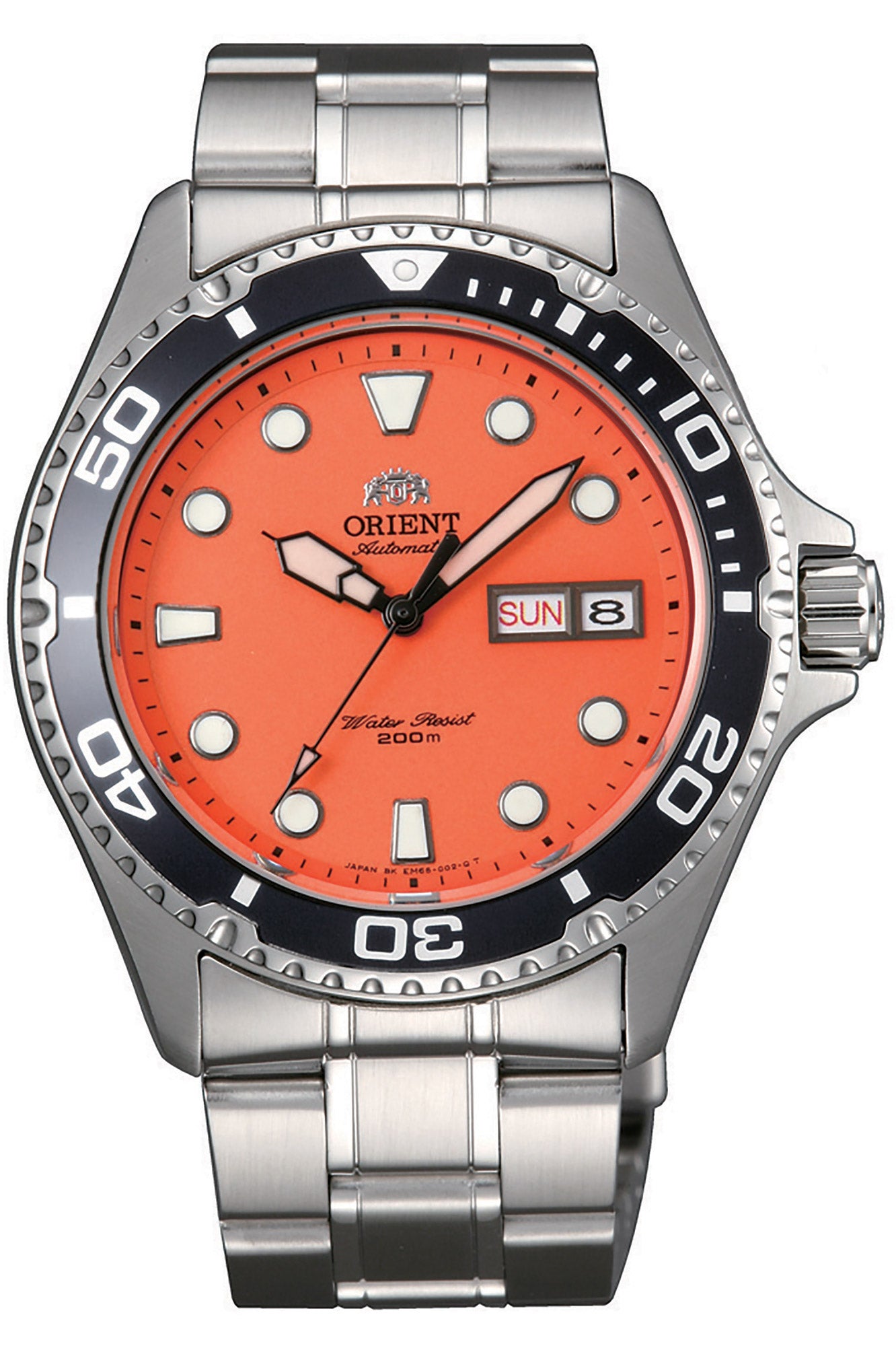 title:Orient Unisex FAA02006M9 Ray Raven II 42mm Manual-Wind Watch;color:Orange Dial Silver Band