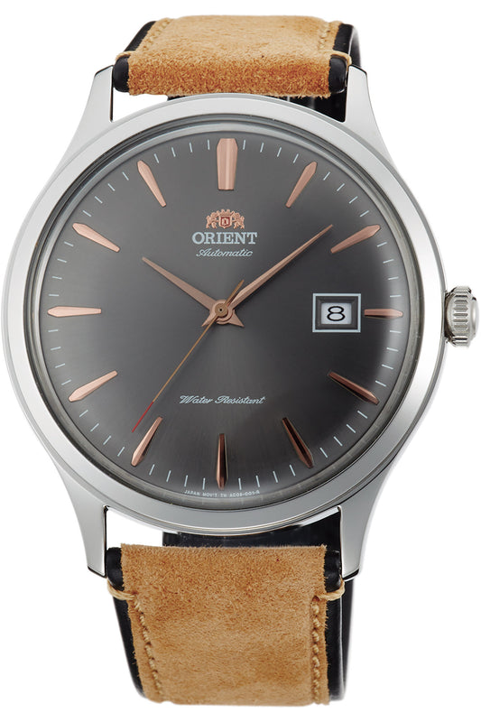 title:Orient Men's FAC08003A0 Classic Bambino V4 42mm Manual-Wind Watch;color:Grey Dial Brown Band