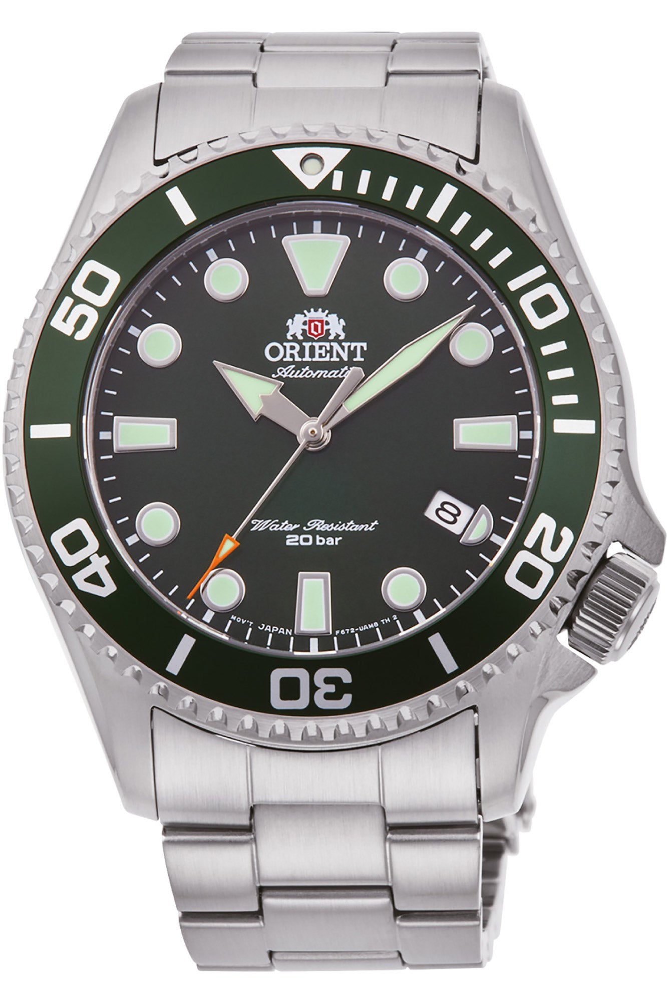 title:Orient Men's RA-AC0K02E10B Sport Triton 43mm Manual-Wind Watch;color:Green Dial Silver Band