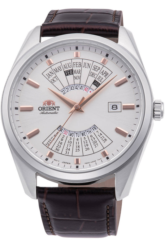 title:Orient Men's RA-BA0005S10B Contemporary 43mm Manual-Wind Watch;color:Grey Dial Brown Band