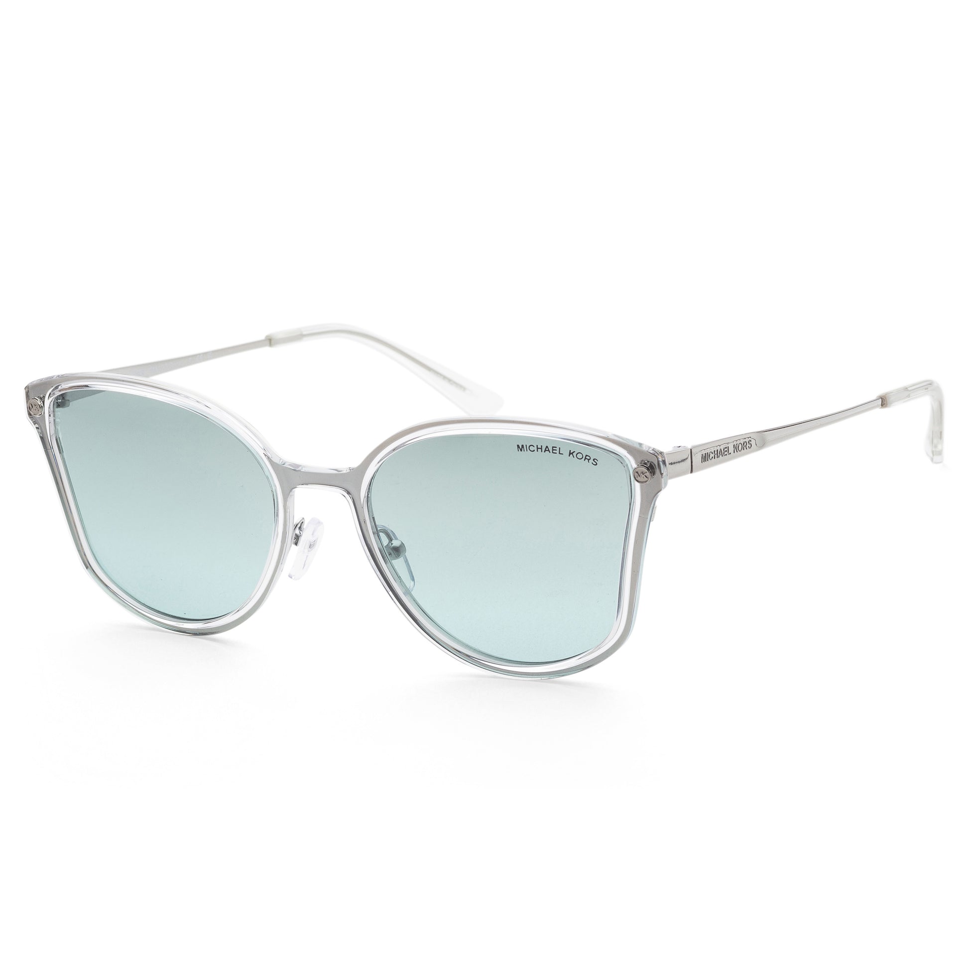 title:Michael Kors Women's 56mm Silver Sunglasses MK1115-11537C;color:Silver frame, Turquoise Gradient Flash lens