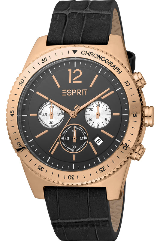 title:Esprit Men's ES1G307L0045 Grayson 44mm Quartz Watch;color:Black Dial Black Band