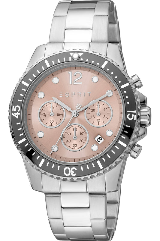 title:Esprit Men's ES1G373M0055 Hudson 42mm Quartz Watch;color:Pink Dial Silver Band