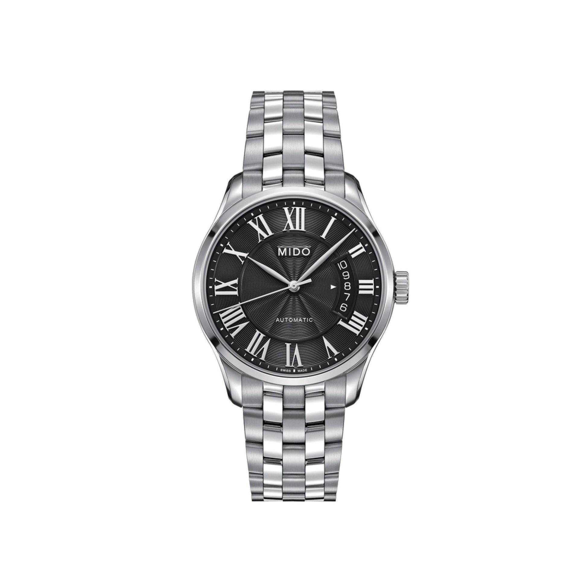 title:Mido Men's M0244071105300 Belluna II 40mm Automatic Watch;color:Black Dial Silver Band