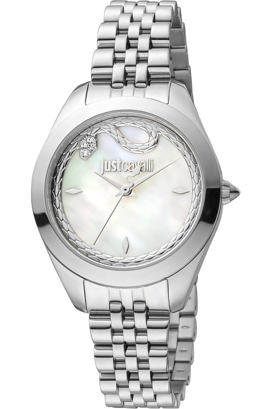 title:Just Cavalli Women's Animalier Donna finezza JC1L210M0245 32mm Quartz Watch;color:White Dial Silver Band