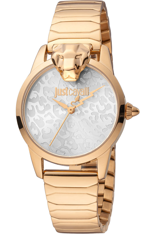 title:Just Cavalli Women's Animalier Donna Graziosa JC1L220M0255 32mm Quartz Watch;color:Silver Dial Rose Gold Band