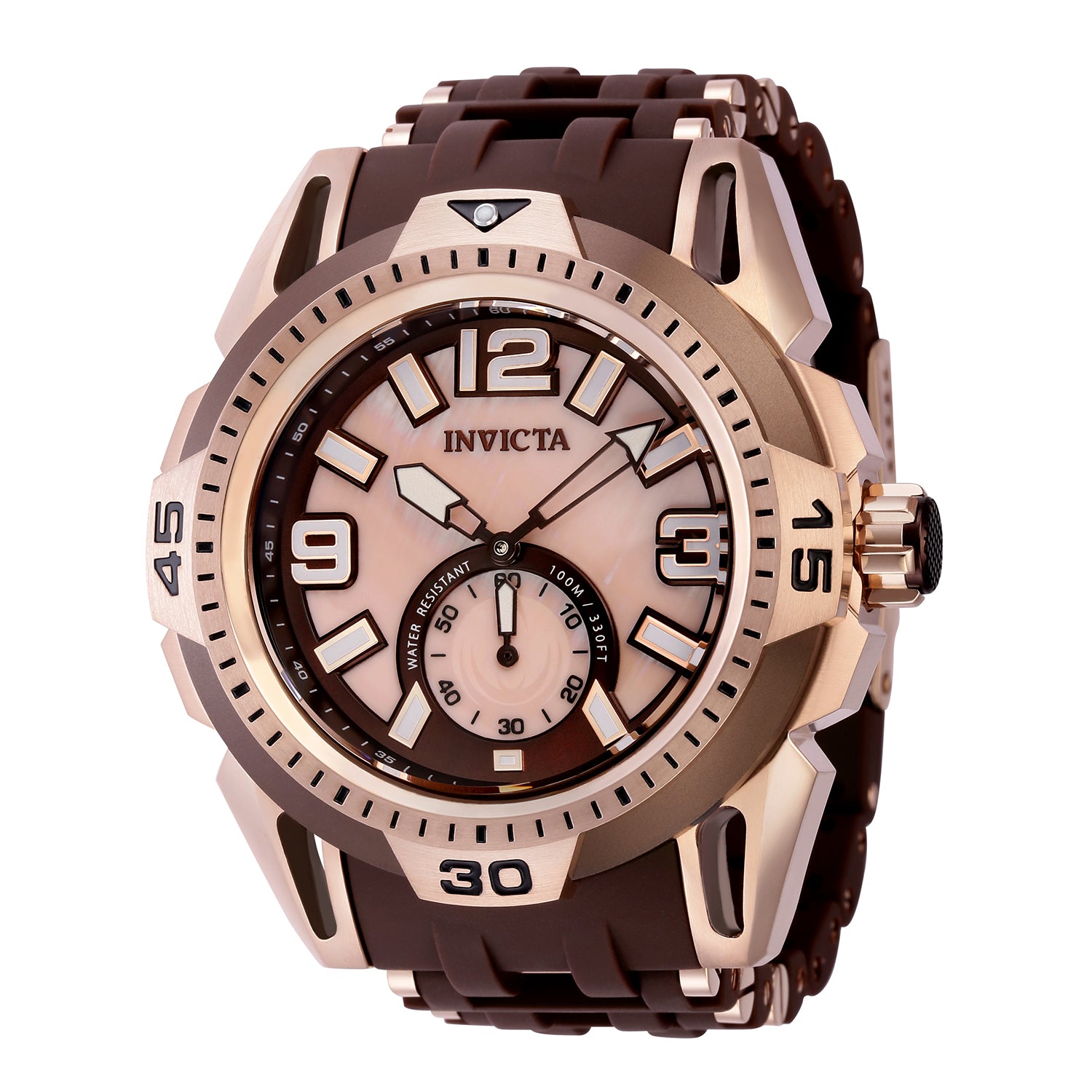 title:Invicta Men's IN-43841 52mm Pink Mother-of-Pearl Dial Quartz Watch;color:Brown