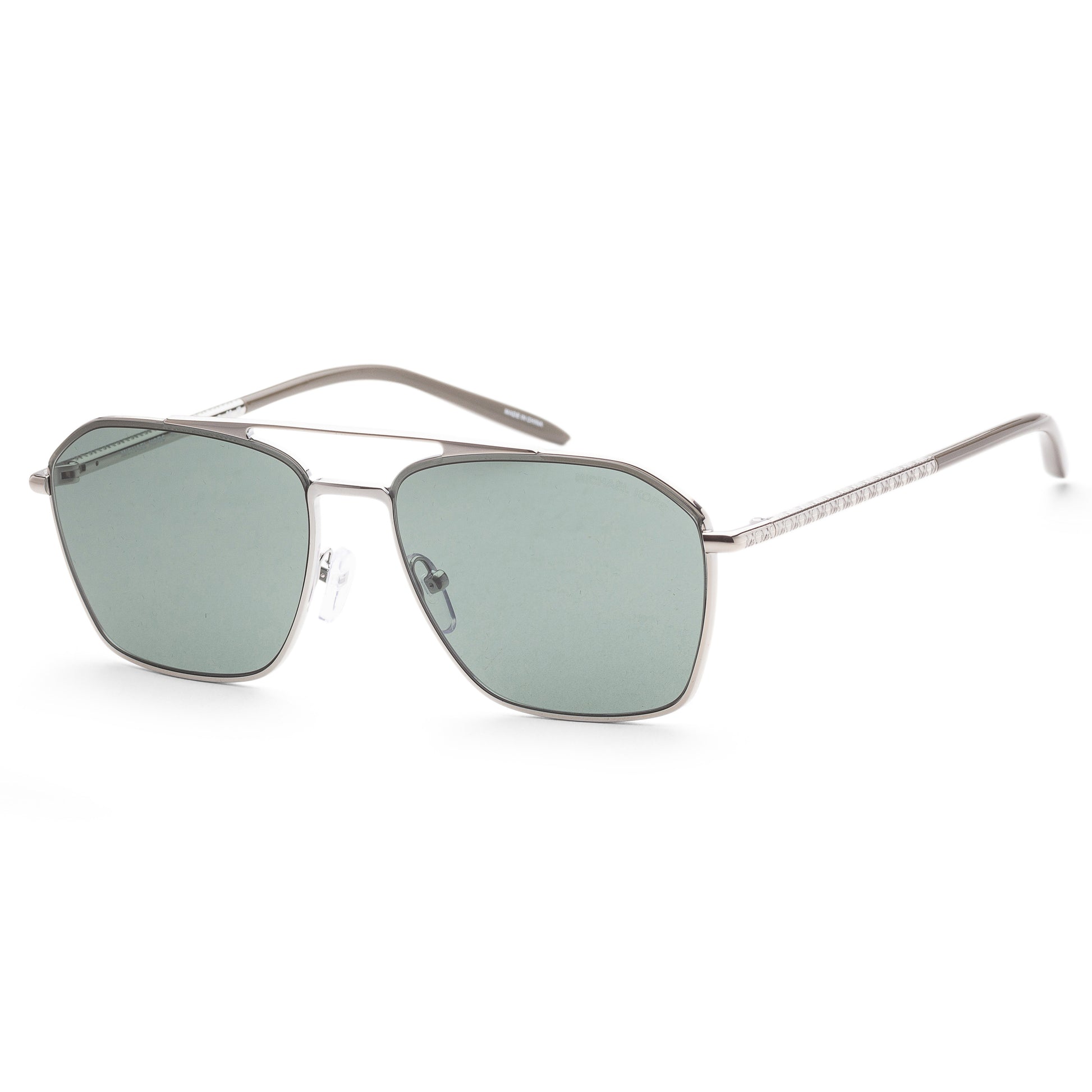 title:Michael Kors Men's MK1124-115382 Fashion 56mm Shiny Silver Sunglasses;color:Green Solid Lens, Shiny Silver Frame