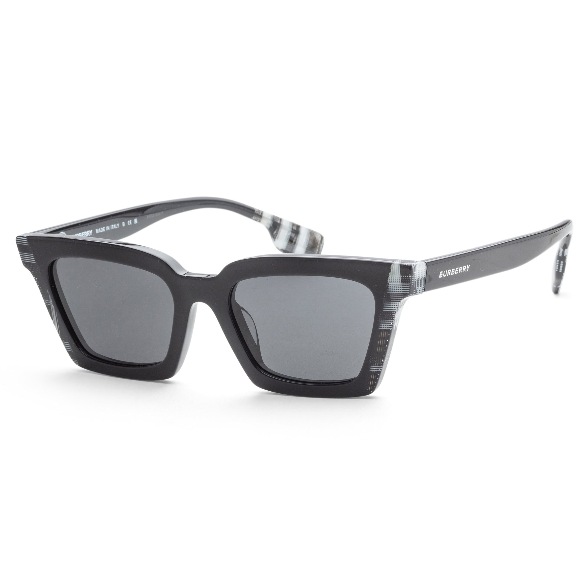 title:Burberry Women's BE4392U-405187-52 Briar 52mm Black/Check White Black Sunglasses;color:Black/Check White Black