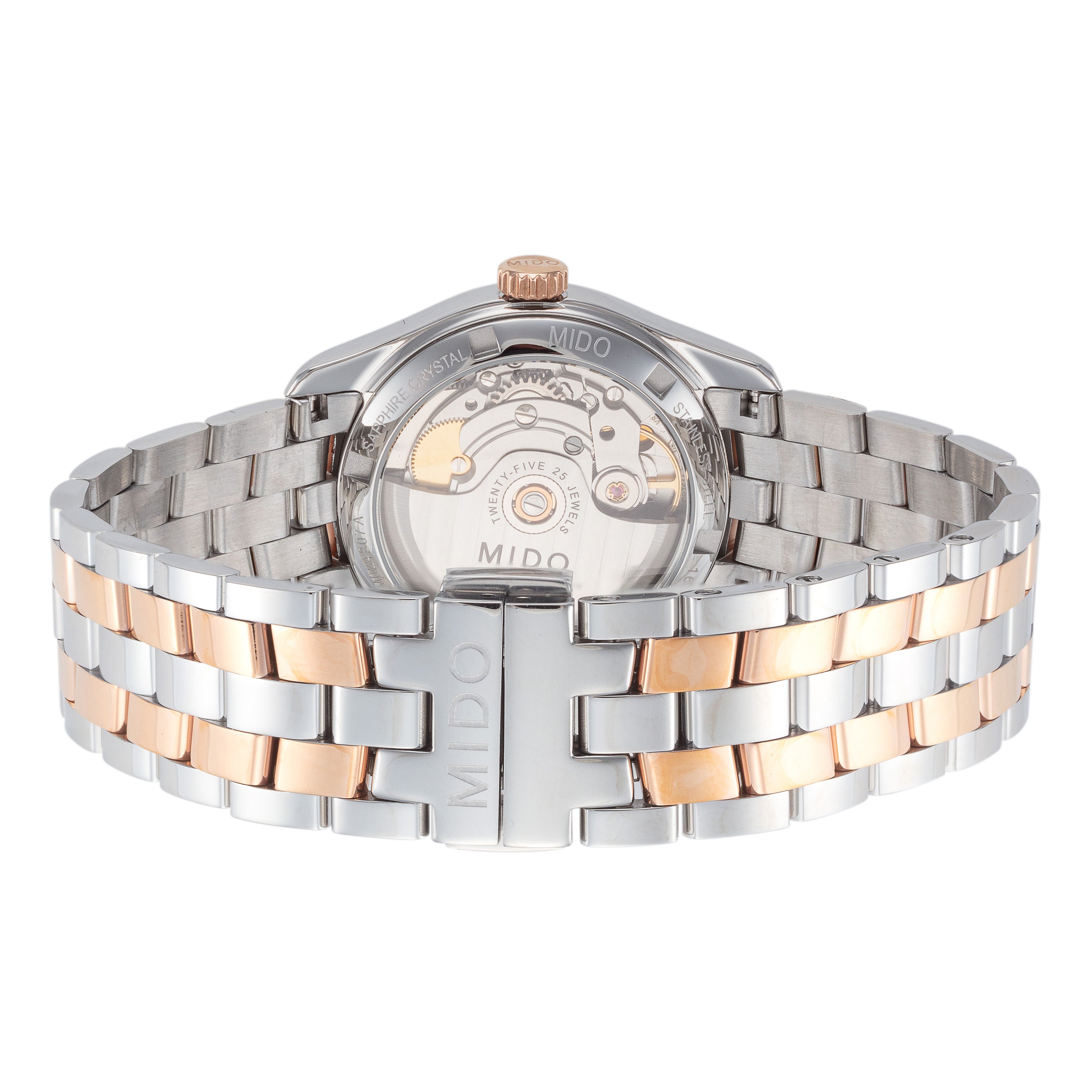 title:Mido Women's M0242072211000 Belluna II 33mm Automatic Watch;color:Silver and Rose Gold