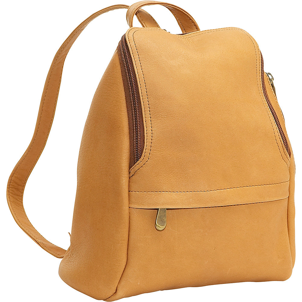 title:Leather U-Zip Mini Backpack;color:Tan