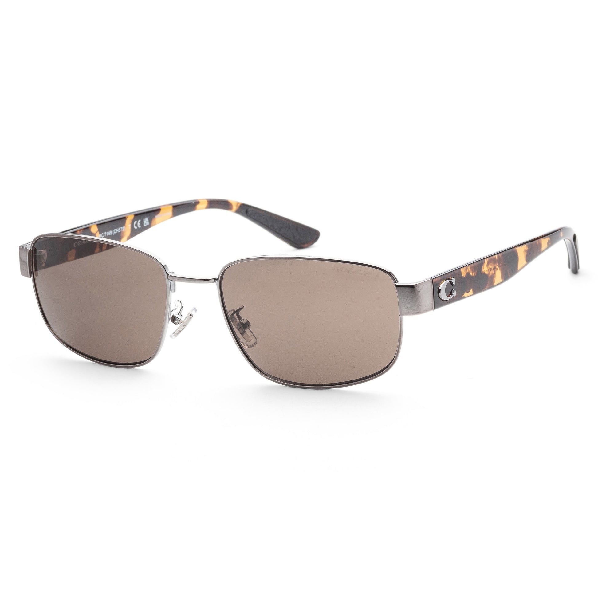 title:Coach Men's 59mm Shiny Gunmetal Sunglasses HC7149-90043-59;color:Shiny Gunmetal frame, Brown Solid lens