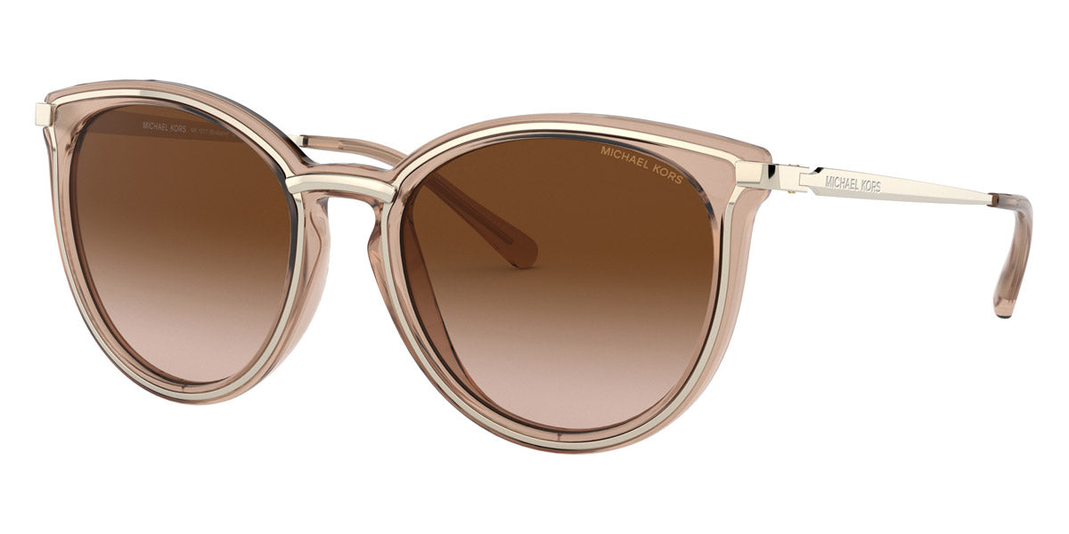 title:Michael Kors Women's Brisbane Brown Light Gold Sunglasses MK1077-101413-54;color:Transparent Brown Light Gold frame, Brown Gradient lens