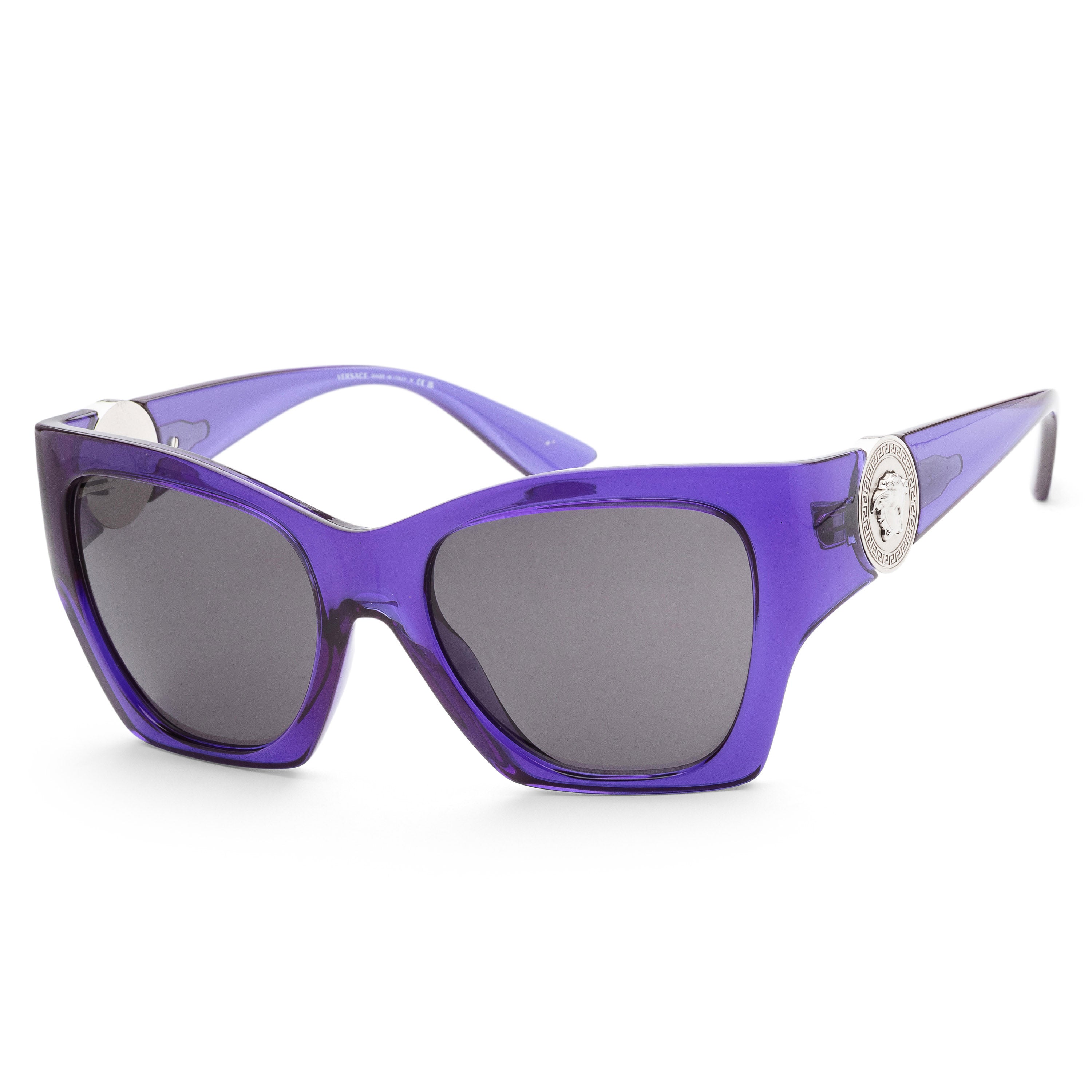 title:Versace Women's VE4452-541987-55 Fashion 55mm Transparent Purple Sunglasses;color:Transparent Purple frame, Dark Grey lens