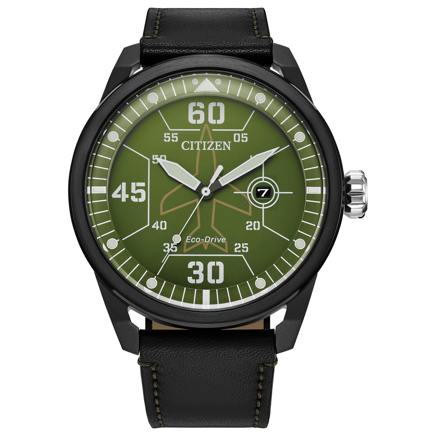 title:Citizen Men's 45mm Green Dial Eco-Drive Solar Watch AW1735-03X;color:Black