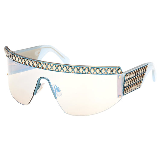 title:Swarovski Women's Mask 99mm Blue Sunglasses 5634749;color:Blue Frame, Yellow Lens