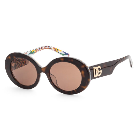 title:Dolce & Gabbana Women's 51mm Havana On White Barrow Sunglasses DG4448F-321773-51;color:Havana On White Barrow frame, Dark Brown lens