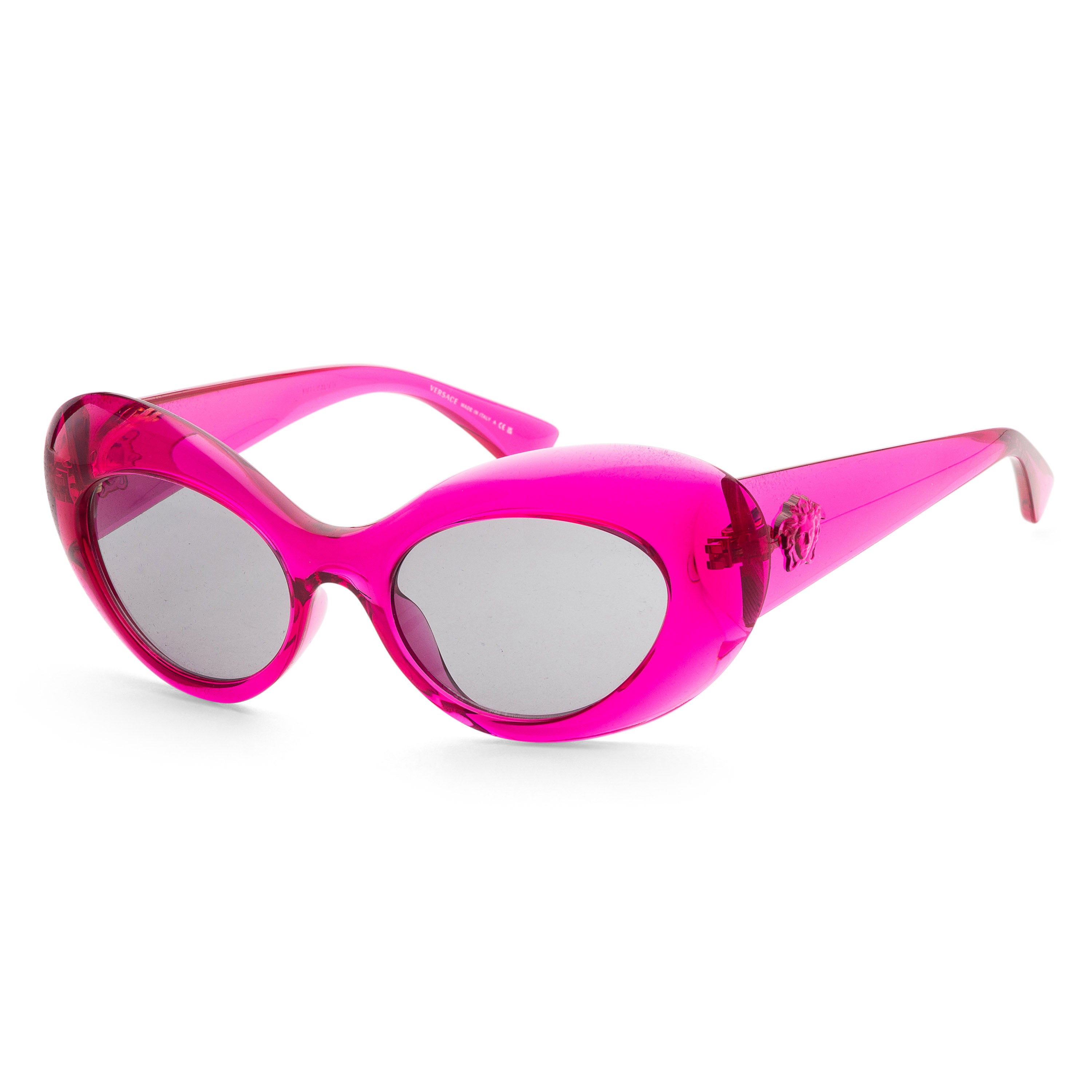 title:Versace Women's 52mm Pink Transparent Sunglasses VE4456U-533487-52;color:Pink Transparent frame, Dark Grey lens