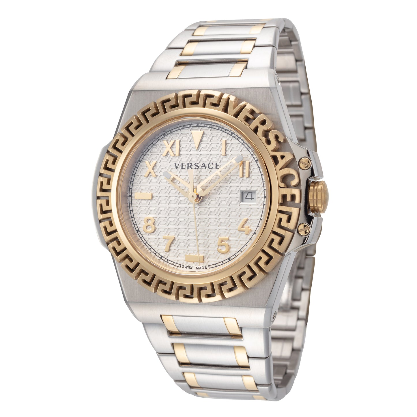 title:Versace Men's Greca Reaction 44mm Quartz Watch VE3I00422;color:Silver and Gold