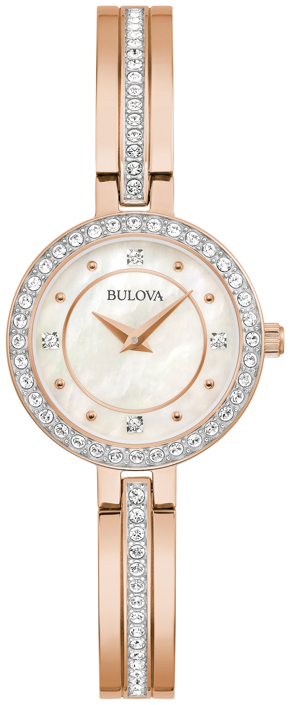 title:Bulova Women's Classic 26mm Quartz Watch Crystal Bezel 98L298;color:Rose Gold