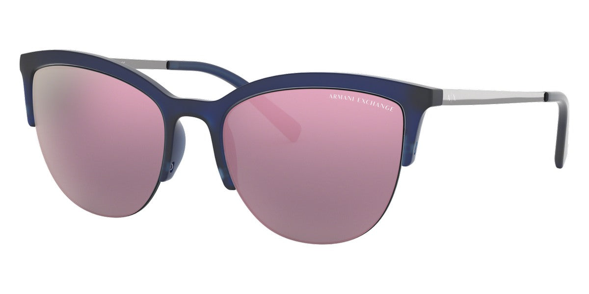 title:Armani Exchange Women's 54mm Matte Blue Milky Sunglasses AX4083S-82685R-54;color:Matte Blue Milky frame, Dark Grey Mirror Pink lens