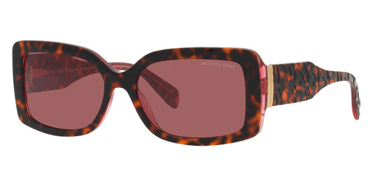 title:Michael Kors Women's Corfu 56mm Tortoise / Geranium Sunglasses MK2165-377487-56;color:Dark Tortoise / Geranium frame, Pink Brown Solid lens