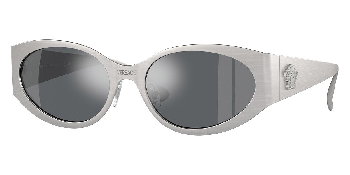 title:Versace Women's 56mm Matte Silver Sunglasses VE2263-12666G-56;color:Matte Silver frame, Light Grey Mirror Black lens