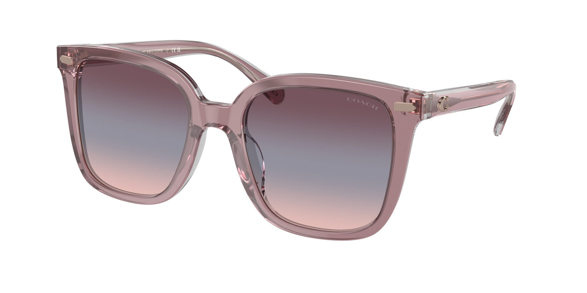 title:Coach Women's 54mm Transparent Rose / Blush Sunglasses HC8381U-57820J-54;color:Transparent Rose / Blush frame, Purple Blue Peach Gradient lens