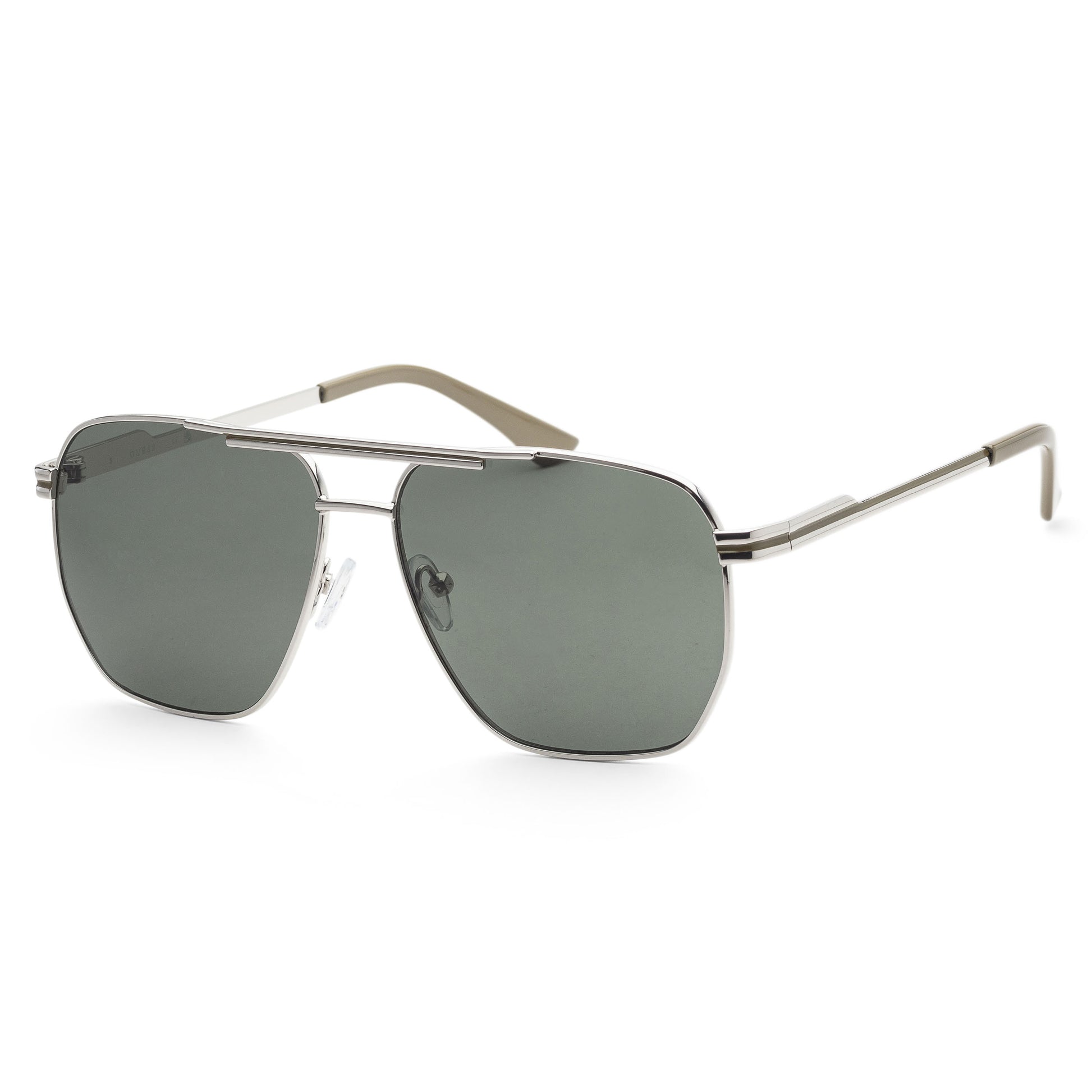 title:Guess Men's 58 mm Shiny Light Nickeltin Sunglasses GF0230-10N;color:Shiny Light Nickeltin frame, Green lens