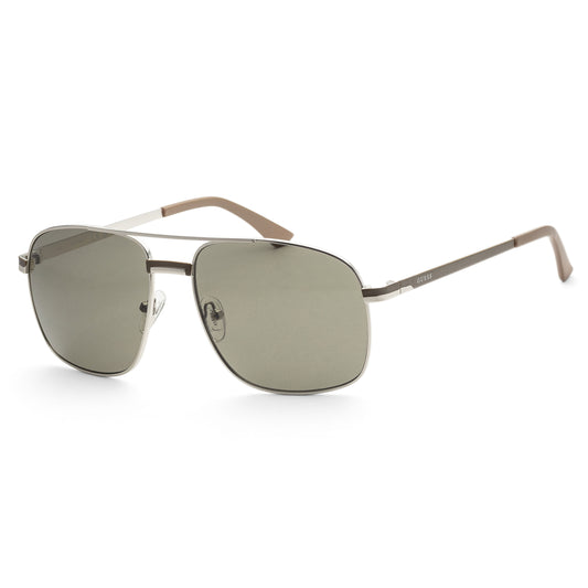 title:Guess Men's 57 mm Matte Light Nickeltin Sunglasses GF0238-11N;color:Matte Light Nickeltin frame, Green lens