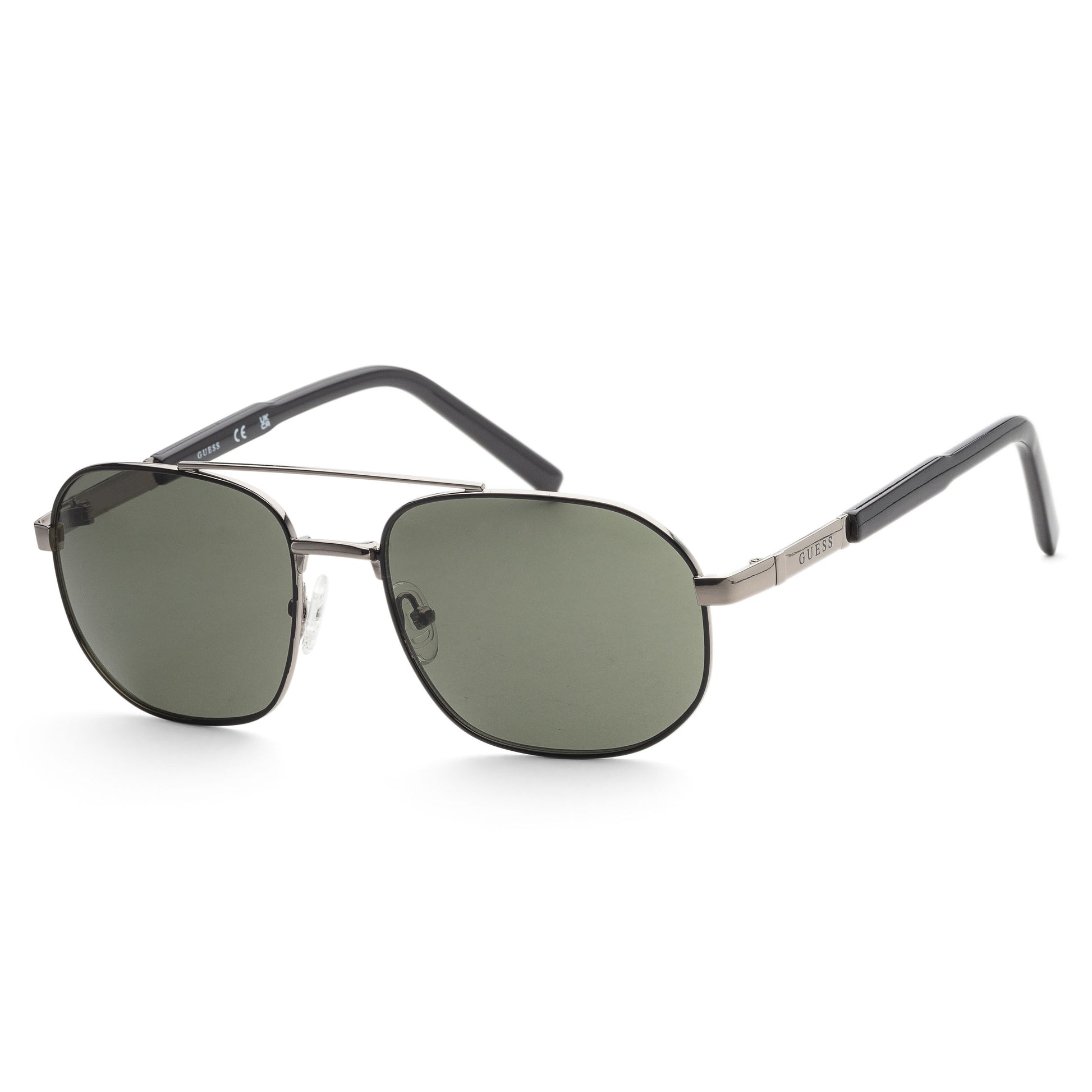 title:Guess Men's 57 mm Shiny Dark Nickeltin Sunglasses GF0250-06N;color:Shiny Dark Nickeltin frame, Green lens