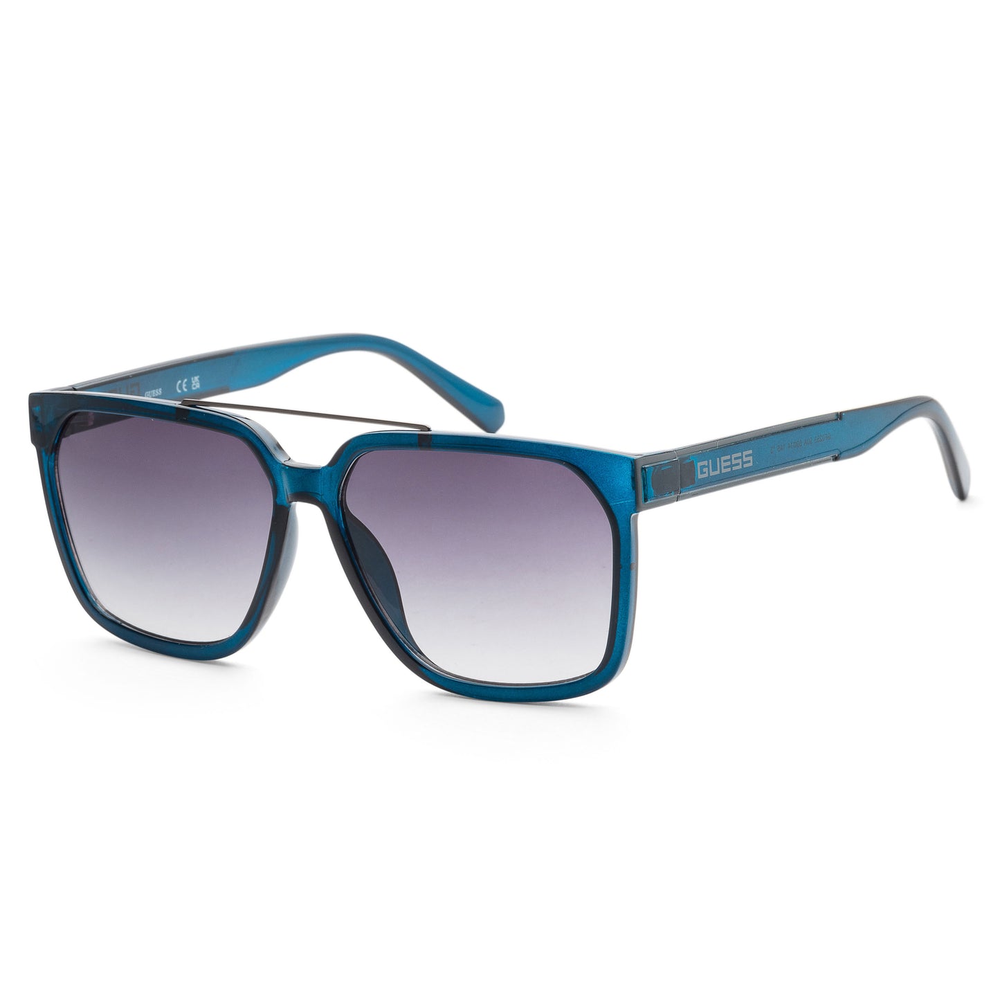 title:Guess Men's 60 mm Shiny Blue Sunglasses GF0253-90A;color:Shiny Blue frame, Smoke lens