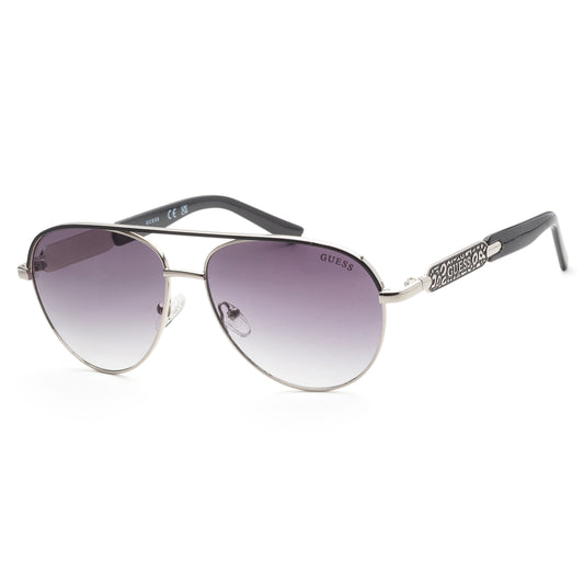 title:Guess Women's 57 mm Shiny Dark Nickeltin Sunglasses GF0287-06B;color:Shiny Dark Nickeltin frame, Smoke Gradient lens