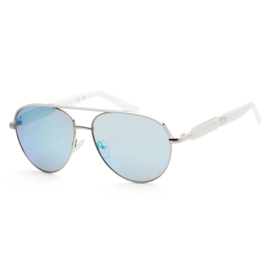 title:Guess Women's 57 mm Shiny Dark Nickeltin Sunglasses GF0287-06X;color:Shiny Dark Nickeltin frame, Blue Mirror lens