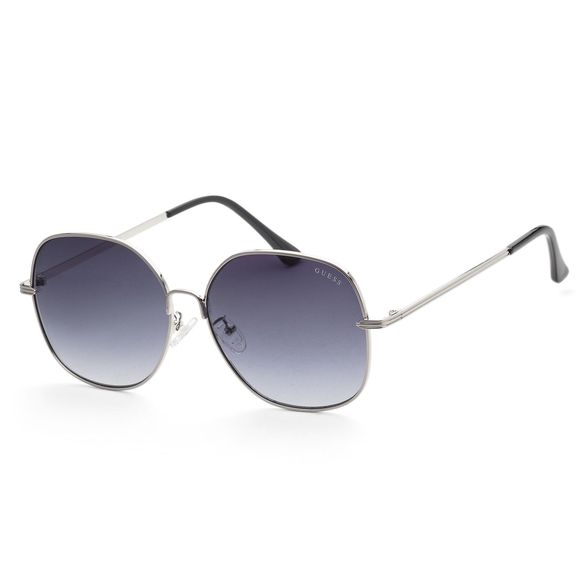 title:Guess Women's 61 mm Shiny Light Nickeltin Sunglasses GF0385-10B;color:Shiny Light Nickeltin frame, Smoke Gradient lens