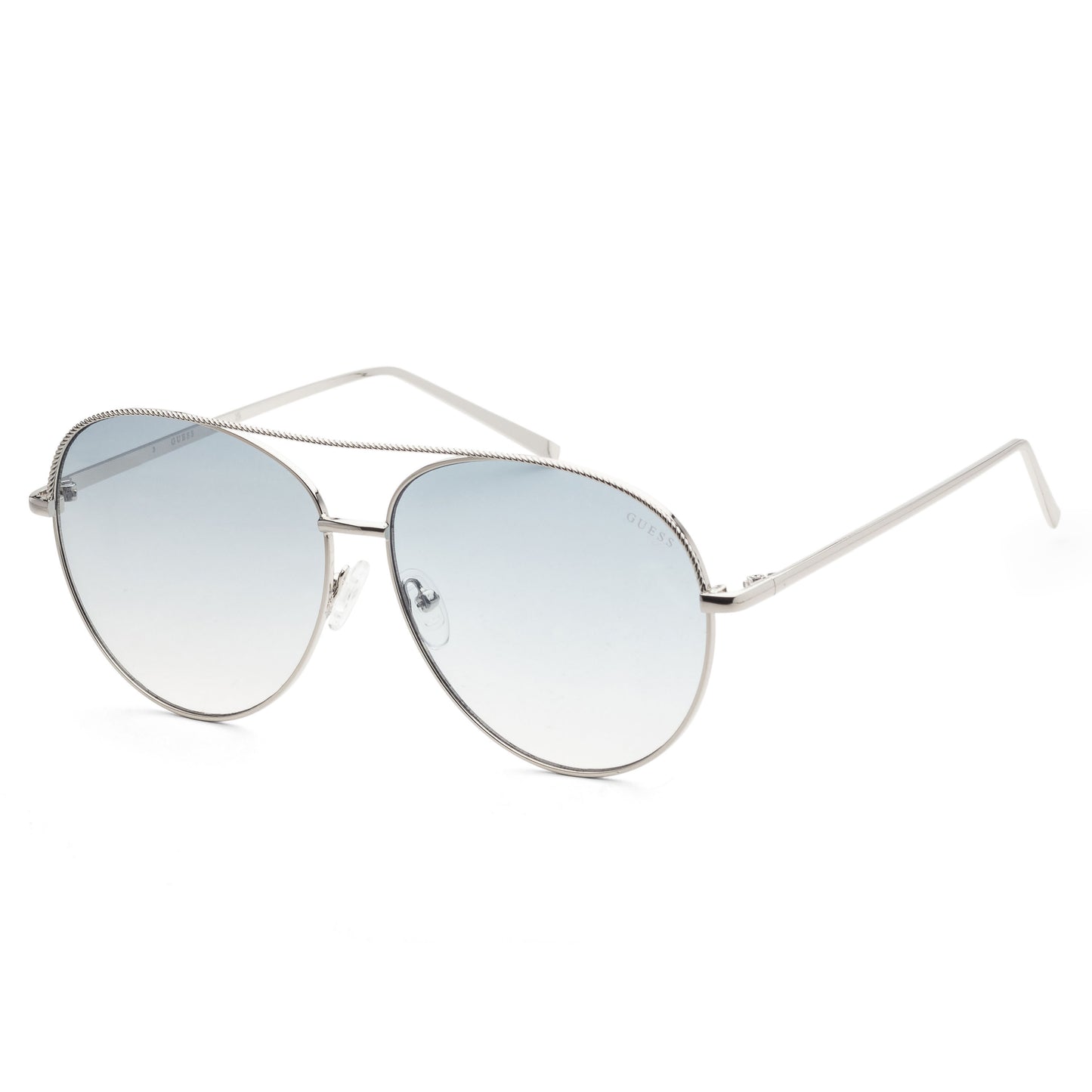 title:Guess Women's 63 mm Shiny Light Nickeltin Sunglasses GF0391-10W;color:Shiny Light Nickeltin frame, Blue Gradient lens