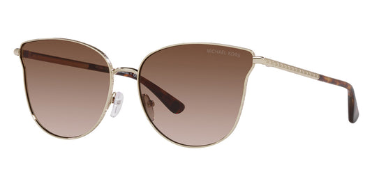 title:Michael Kors Women's 62mm Light Gold Sunglasses MK1120-101413-62;color:Light Gold frame, Brown Gradient lens