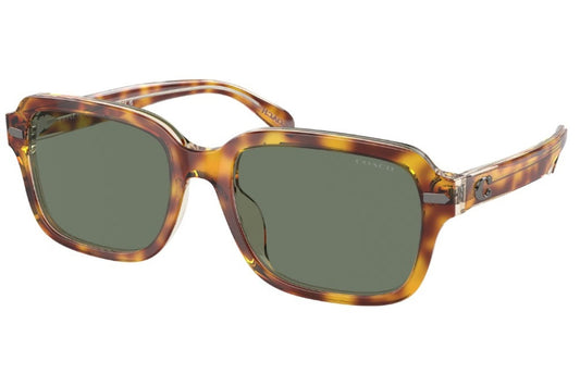 title:Coach Men's 56mm Dark Tortoise Canary Sunglasses HC8388U-57563H-56;color:Dark Tortoise Canary frame, Green Solid lens