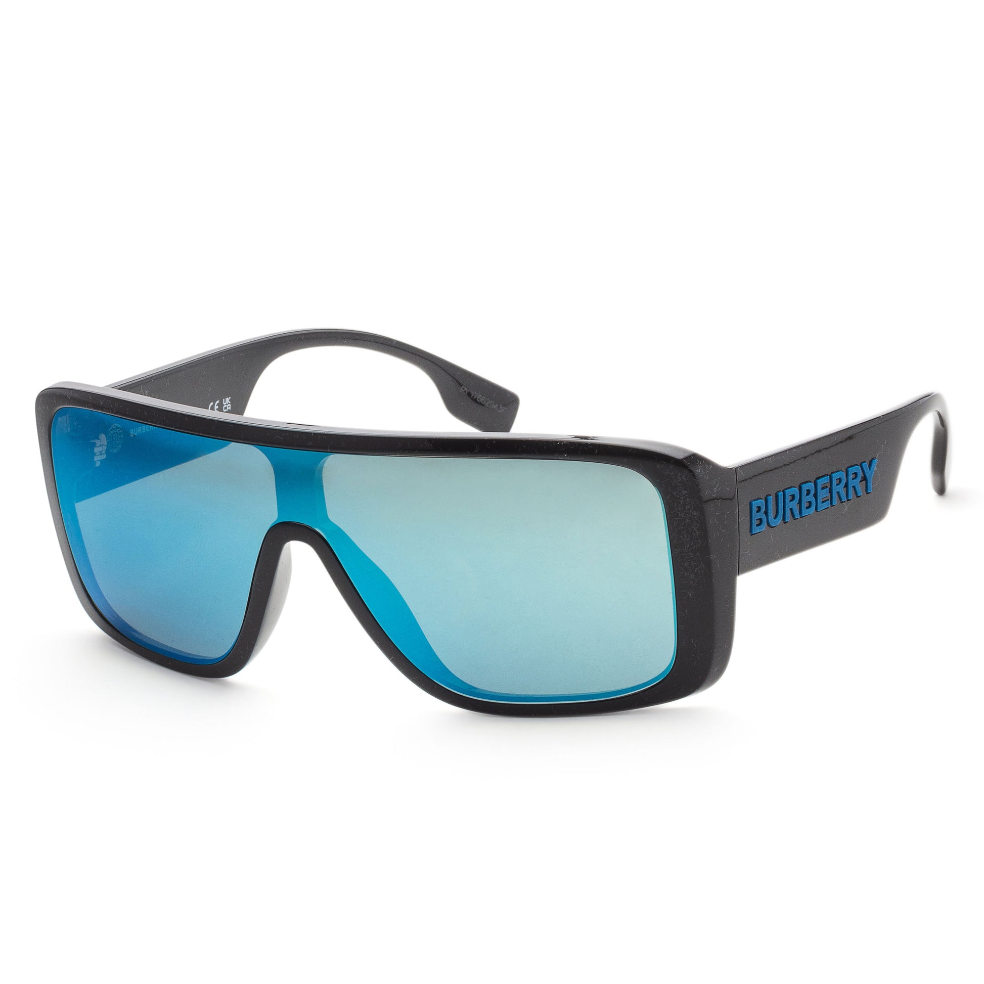 title:Burberry Men's Shield 30mm Black Sunglasses BE4401U-300155-30;color:Black frame, Light Green Mirror Blue lens