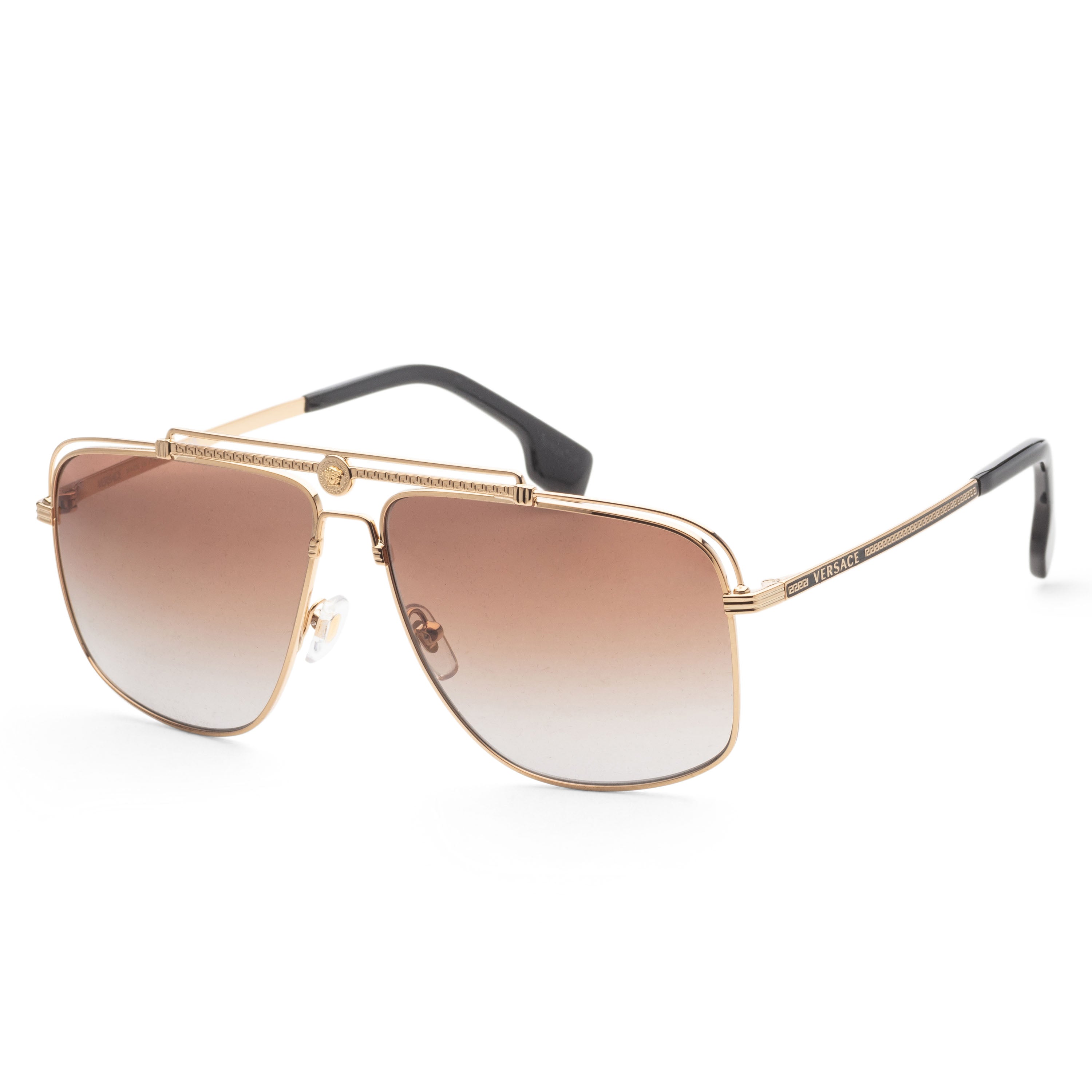 title:Versace Men's 61mm Gold Sunglasses VE2242-100289-61;color:Gold frame, Grey Gradient Brown lens