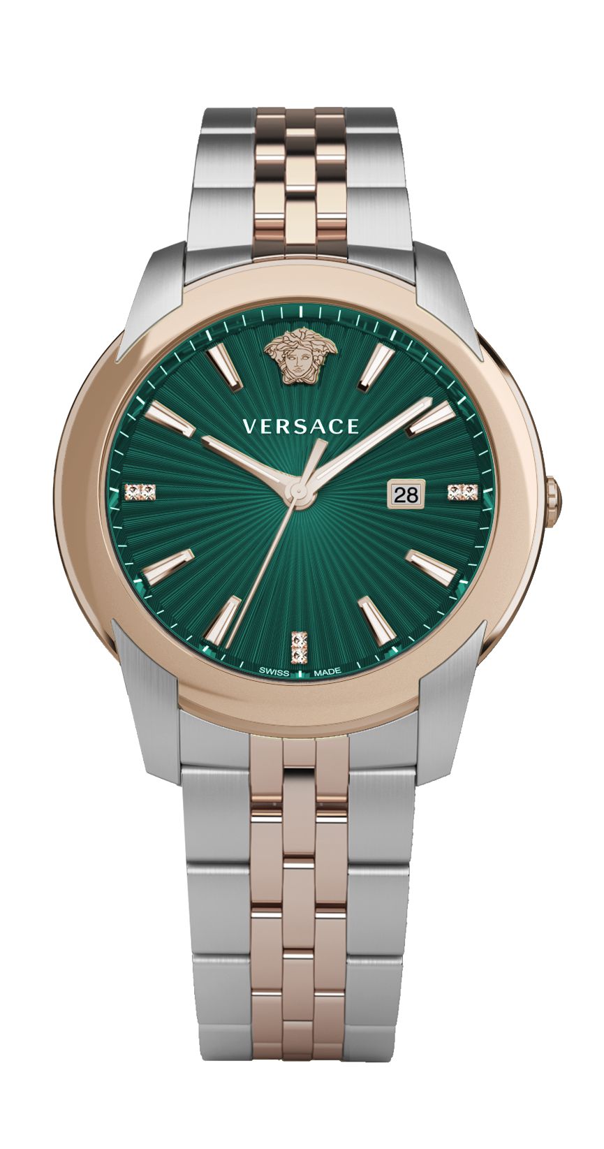 title:Versace Men's V-Urban 42mm Quartz Watch VELQ01019;color:Silver and Rose Gold