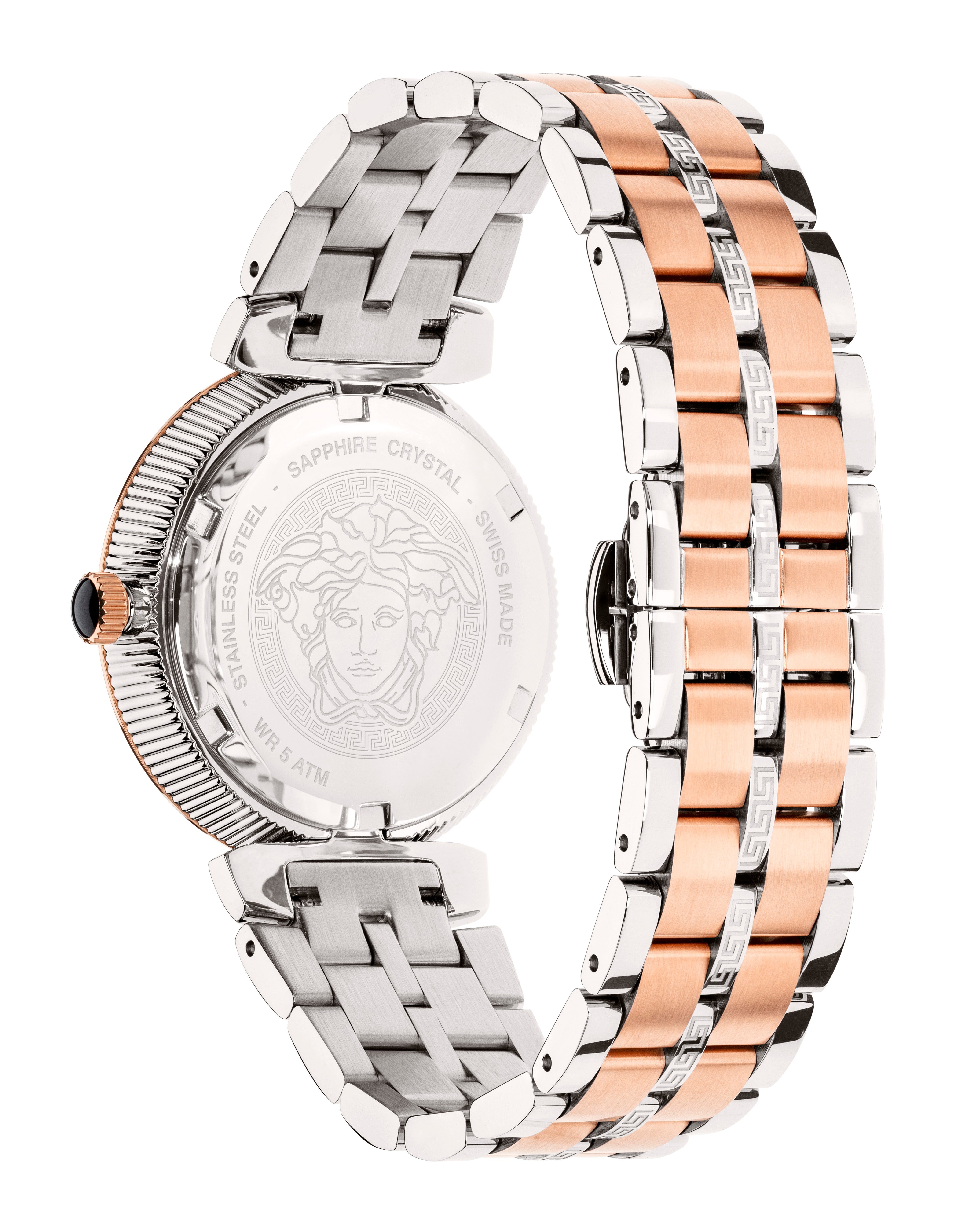 title:Versace Women's Greca Icon 36mm Quartz Watch VEZ600723;color:Silver and Rose Gold