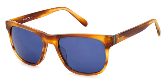 title:Fossil Men's 55mm Matte Striped Honey Sunglasses FOS2112S-0BAS-KU;color:Matte Striped Honey frame, Blue lens