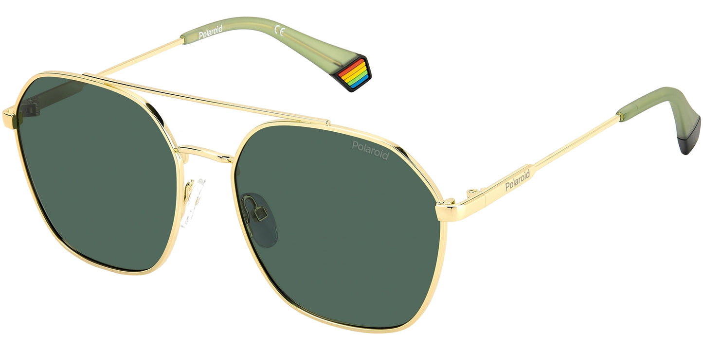 title:Polaroid Unisex 57mm Gold Polarized Sunglasses PLD6172S-0J5G-UC;color:Gold frame, Green lens