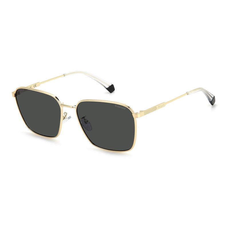 title:Polaroid Men's 59mm Crystal Gold Polarized Sunglasses PLD4120GSX-0LOJ-M9;color:Crystal Gold frame, Grey lens