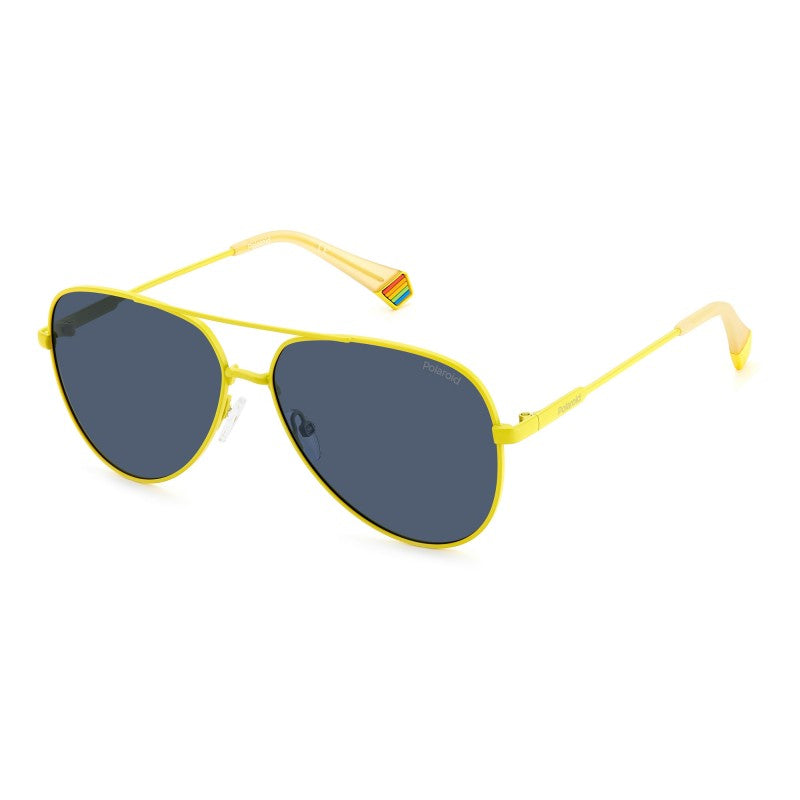 title:Polaroid Unisex 60mm Yellow Polarized Sunglasses PLD6187S-040G-C3;color:Yellow frame, Blue lens