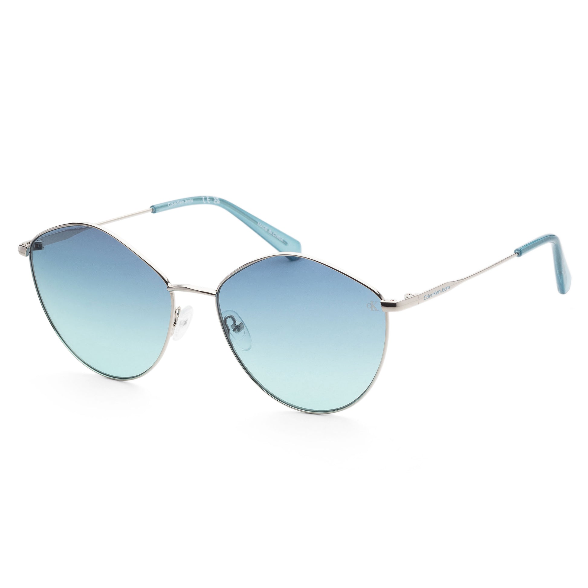 title:Calvin Klein Women's 61mm Silver Sunglasses CKJ22202S-040;color:Silver frame, Light Blue Gradient lens