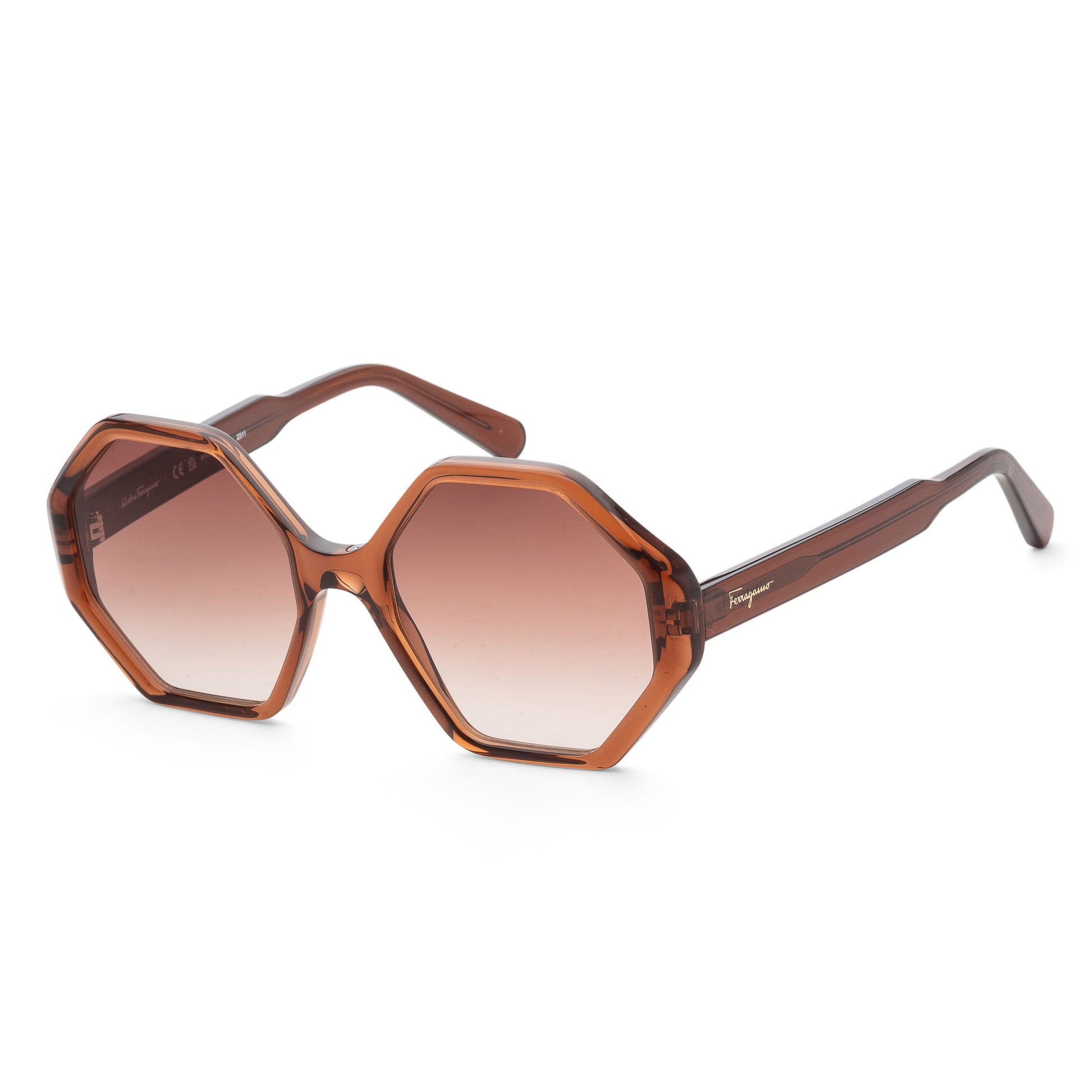 title:Ferragamo Women's 55mm Crystal Brown Sunglasses SF1070S-210;color:Crystal Brown frame, Grey Gradient lens