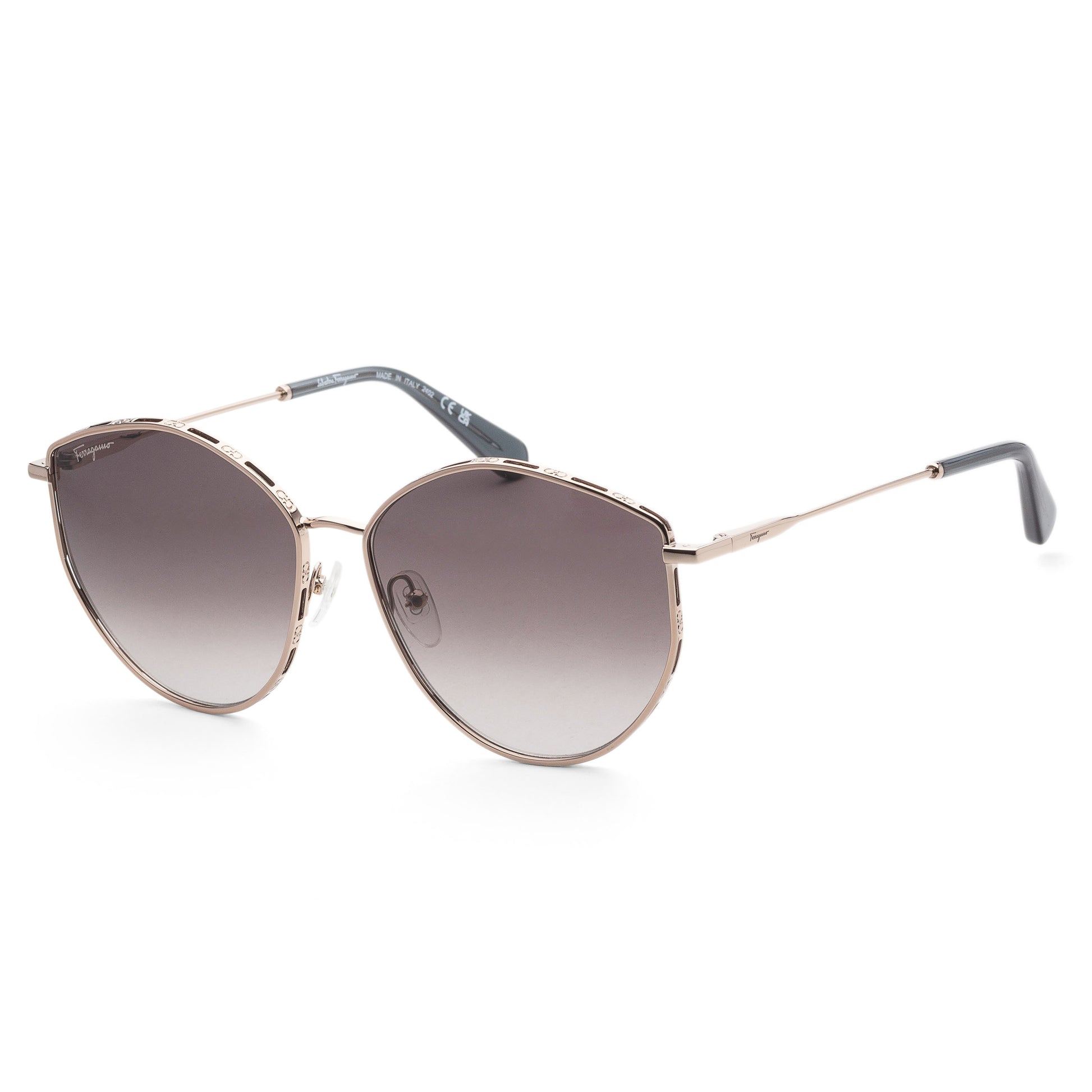 title:Ferragamo Women's 60mm Rose Gold Grey Sunglasses SF264S-785;color:Rose Gold Grey frame, Grey Gradient lens